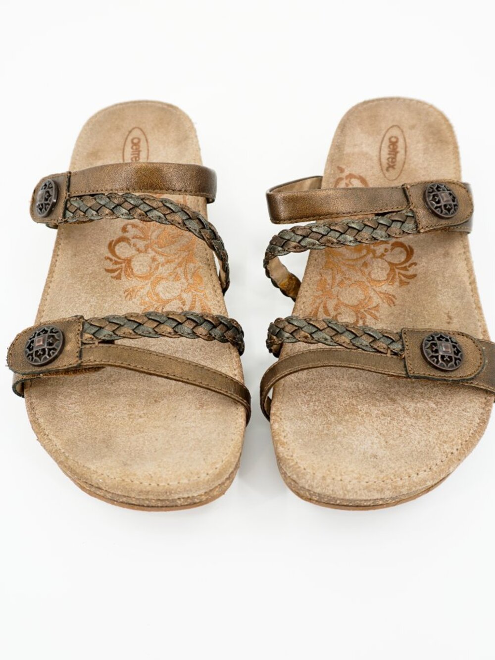 Aetrex SC534W Braided Leather BRONZE Comfort Sandal Size 9.5 SLIDE SHOES